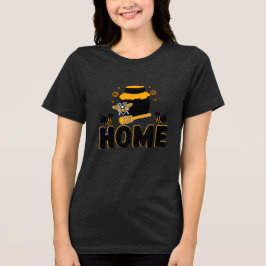 キャラクターの蜂と蜂蜜の瓶の"HOME"Tシャツ トライブレンドTシャツ
