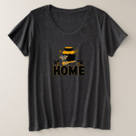キャラクターの蜂と蜂蜜の瓶の"HOME"Tシャツ プラスサイズTシャツ
