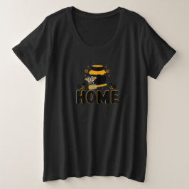 キャラクターの蜂と蜂蜜の瓶の"HOME"Tシャツ プラスサイズTシャツ