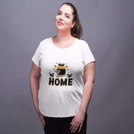 キャラクターの蜂と蜂蜜の瓶の"HOME"Tシャツ プラスサイズTシャツ
