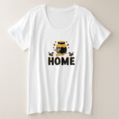 キャラクターの蜂と蜂蜜の瓶の"HOME"Tシャツ プラスサイズTシャツ (デザイン正面)