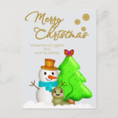 キャラクターの雪だるまといも虫とクリスマスツリー シーズンポストカード (正面)