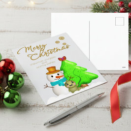 キャラクターの雪だるまといも虫とクリスマスツリー シーズンポストカード
