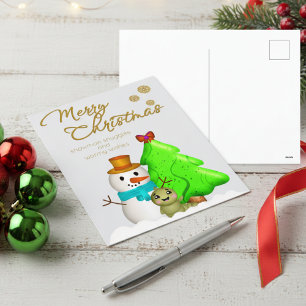 キャラクターの雪だるまといも虫とクリスマスツリー シーズンポストカード