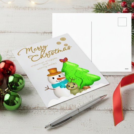 キャラクターの雪だるまといも虫とクリスマスツリー シーズンポストカード