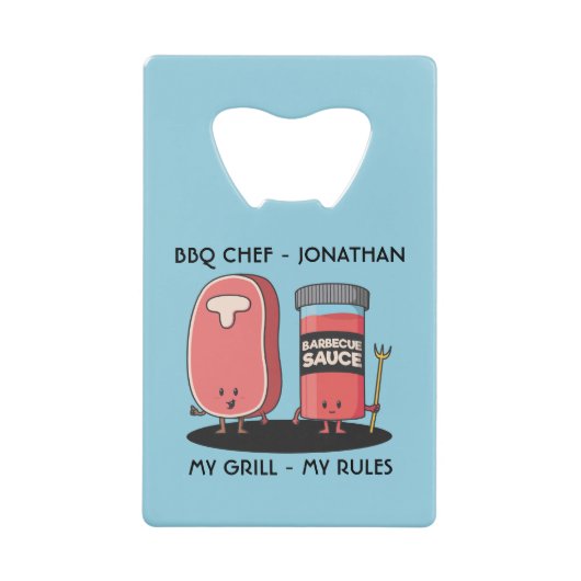 キャラクターステーキ&ソースカスタムBBQシェフ クレジットカード栓抜き (正面)