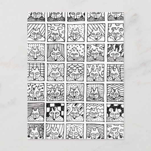 キャラクターフォックス顔四角描画 ポストカード (正面)