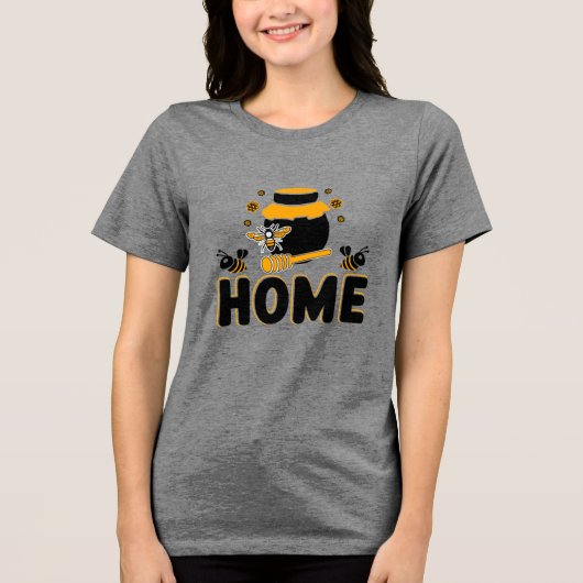 キャラクター蜂と蜂蜜瓶の「HOME」Tシャツ トライブレンドTシャツ (正面)