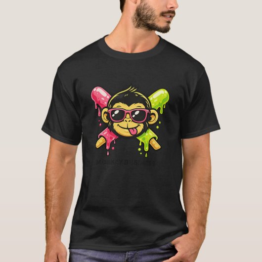 キャラクター モンキー サングラス 野球 動物 面白い Tシャツ (正面)