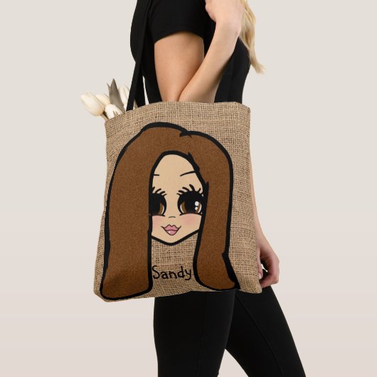 キャラクパーソナライズされたチュアジュートプリントトートブラウンヘア トートバッグ (クローズアップ)
