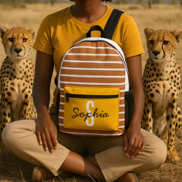 キャラメルと白ストライプ色のはっきりしたポケット プリントバックパック