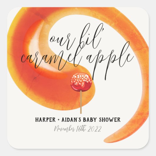 キャラメルアップル – 赤い赤ちゃんシャワーの好意ステッカー スクエアシール (正面)
