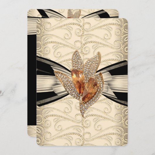 キャラメルエレガントクリームブラック金ゴールドアンバー2 招待状 (正面/裏面)