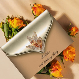 キャラメルエレガントベージュ金ゴールド誕生日会 招待状