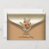 キャラメルエレガントベージュ金ゴールド誕生日会 招待状 (正面)