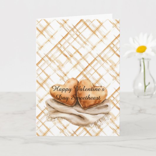 キャラメルクリームストライプハートピローズブランケットラブ カード (小さな植物)