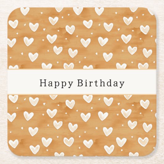 キャラメルハートの誕生日 スクエアペーパーコースター (正面)