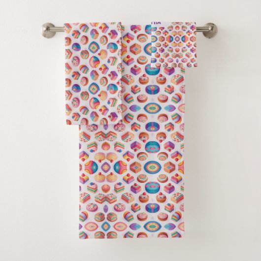 キャラメルフローラカラフルパタパーソナライズされたーン バスタオルセット (インサイチュ)