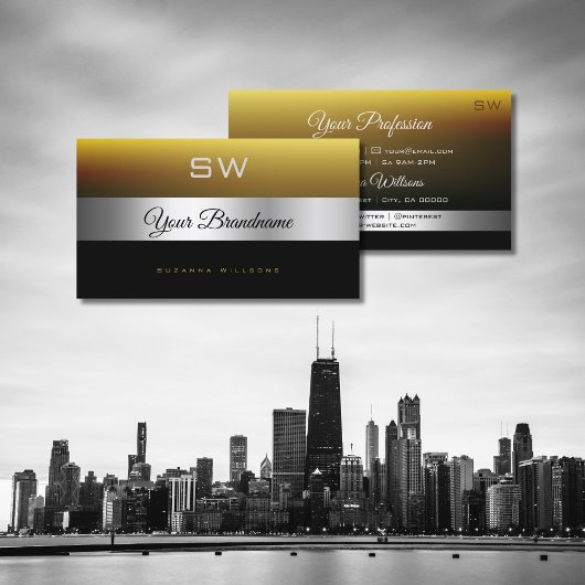 キャラメルモダンブラックシルバーデコールとモノグラム 名刺