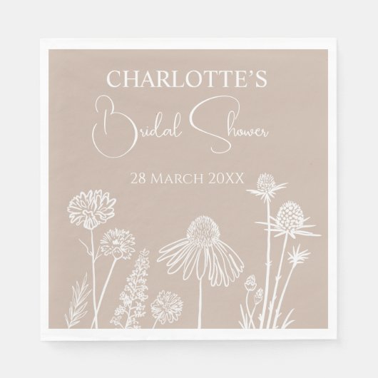 キャラメルワイルドフラワースケッチフローラ スタンダードランチョンナプキン (正面)