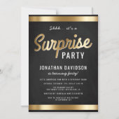 キャラメル金ゴールドとブラックサプライズ誕生日パーティー マグネット招待状 (正面)