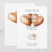 キャラメル ハート 風船 誕生日 招待状 (正面/裏面)