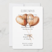 キャラメル ハート 風船 誕生日 招待状 (正面)