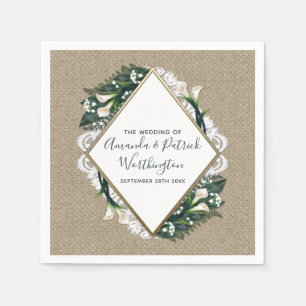 キャラリリーカントリーバーラップとレース結婚のナプキン スタンダードカクテルナプキン