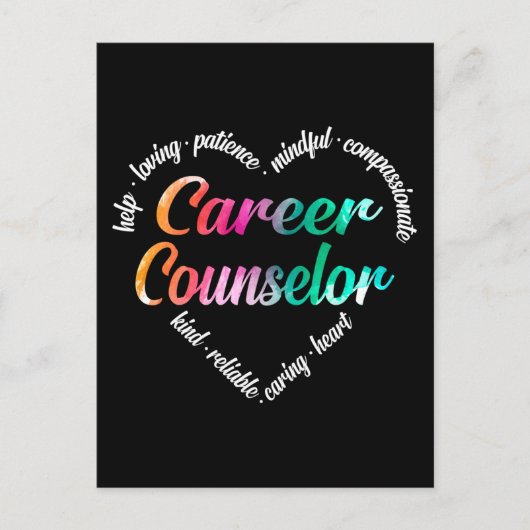 キャリアカウンセラーハートワードクラウドウォーター色 シーズンポストカード (正面)