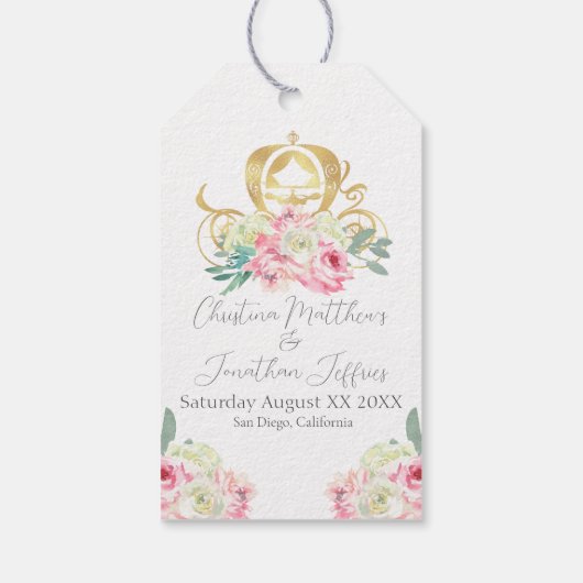 キャリッジとピンクの花おとぎ結婚話 ギフトタグ (裏面)