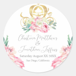 キャリッジとピンクの花おとぎ結婚話 ラウンドシール