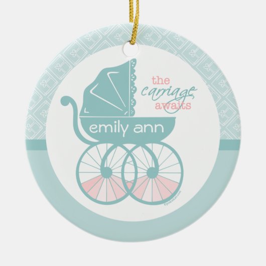 キャリッジはパーソナライズなオーナメントを待ちます セラミックオーナメント (正面)