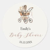 キャリッジスタイリッシュフラワーソフトパステルベビーシャワー ラウンドシール (正面)