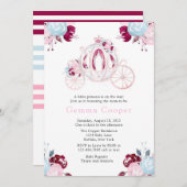 キャリッジピンクとシルバーグリッターガールベビーシャワー 招待状 (正面/裏面)