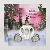 キャリッジピンクローズプリンセスバースデーパーティー 招待状 (正面/裏面)