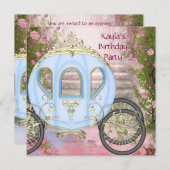 キャリッジピンクローズプリンセスバースデーパーティー 招待状 (正面/裏面)