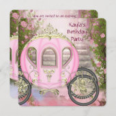 キャリッジピンクローズプリンセスバースデーパーティー 招待状 (正面/裏面)