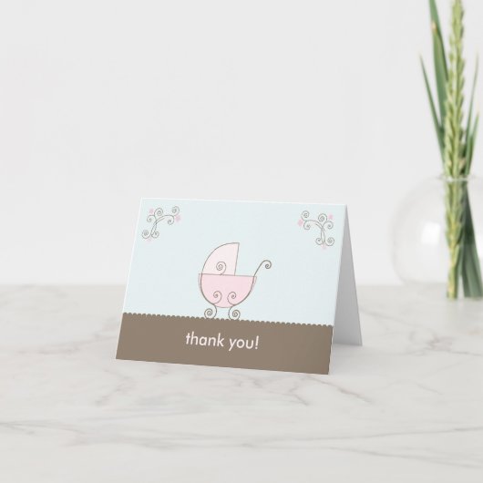 キャリッジベビーシャワーありがとう – ピンク サンキューカード (正面)