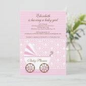 キャリッジベビーシャワー招待状ピンクベビーガール 招待状 (スタンド正面)