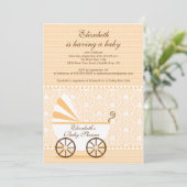 キャリッジベビーシャワー招待状ピーチボーイまたは女の子 招待状 (スタンド正面)
