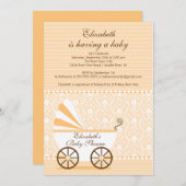 キャリッジベビーシャワー招待状ピーチボーイまたは女の子 招待状 (正面/裏面)
