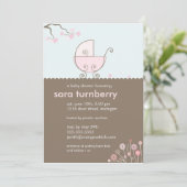 キャリッジベビーシャワー招待状-ピンク 招待状 (スタンド正面)