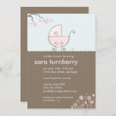 キャリッジベビーシャワー招待状-ピンク 招待状 (正面/裏面)