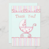 キャリッジ渦巻形の&ハート、ベビー有難うご注意 ノートカード (正面/裏面)