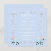 キャリッジ青色児のシャワーの対の男の子 招待状 (正面/裏面)