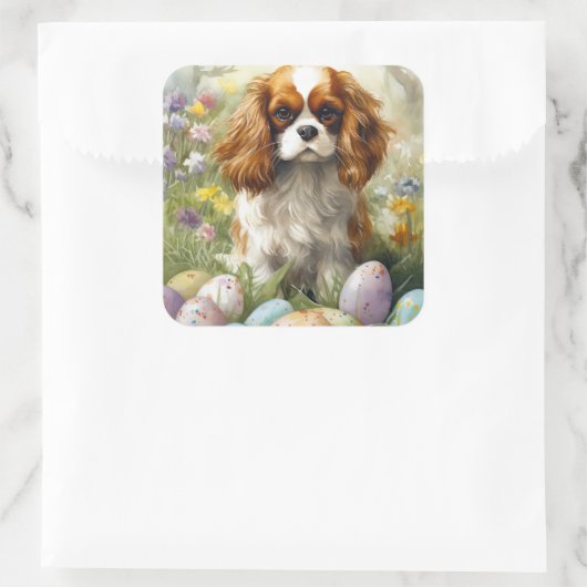 キャリバリーキングチャールズスパニエル犬イースターエッグ スクエアシール (バッグ)