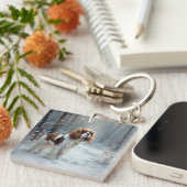 キャリバリーキング雪のクリスマスブラシを許可 キーホルダー (正面右)