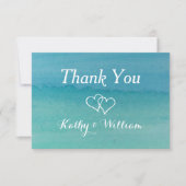 キャリービーンの海景の水彩ビーチ結婚式 サンキューカード (正面)