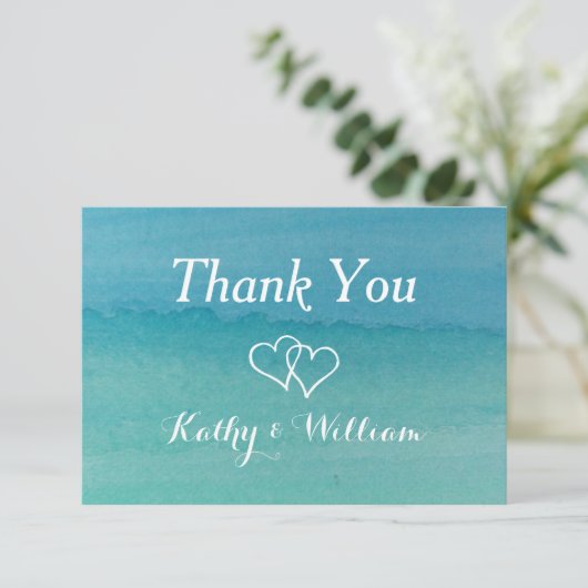 キャリービーンの海景の水彩ビーチ結婚式 サンキューカード (スタンド正面)