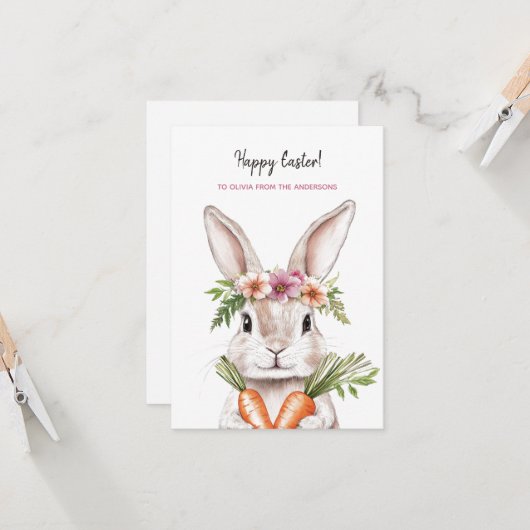 キャロッかわいらしト付きイースターバニー カード (正面/裏面インサイチュ)